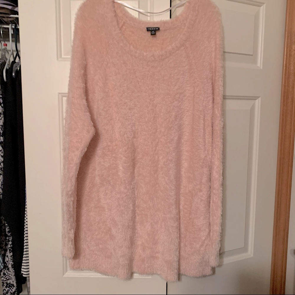 pink fuzzy torrid sweater!